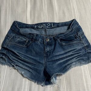 Rue21 Dark Blue Frayed Denim Shorts